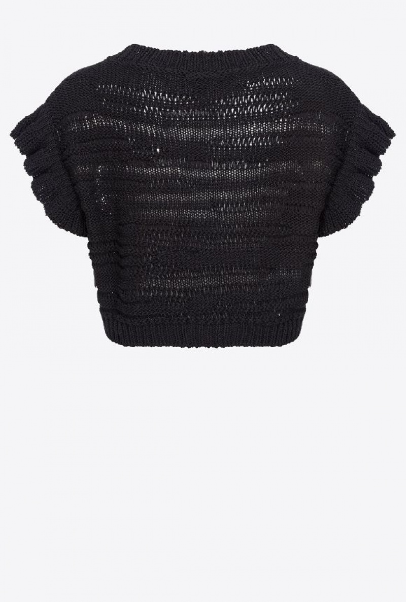 Pinko Knit Crop Top With Wavy Stripe LIMO BLACK | SN-PKO33224