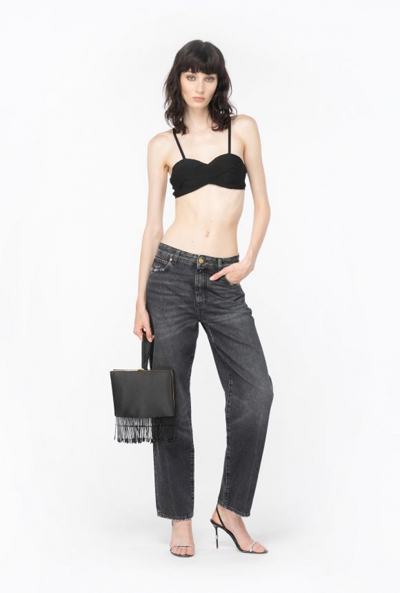 Pinko Knit Lurex Crop Top LIMO BLACK | SN-PKO33320