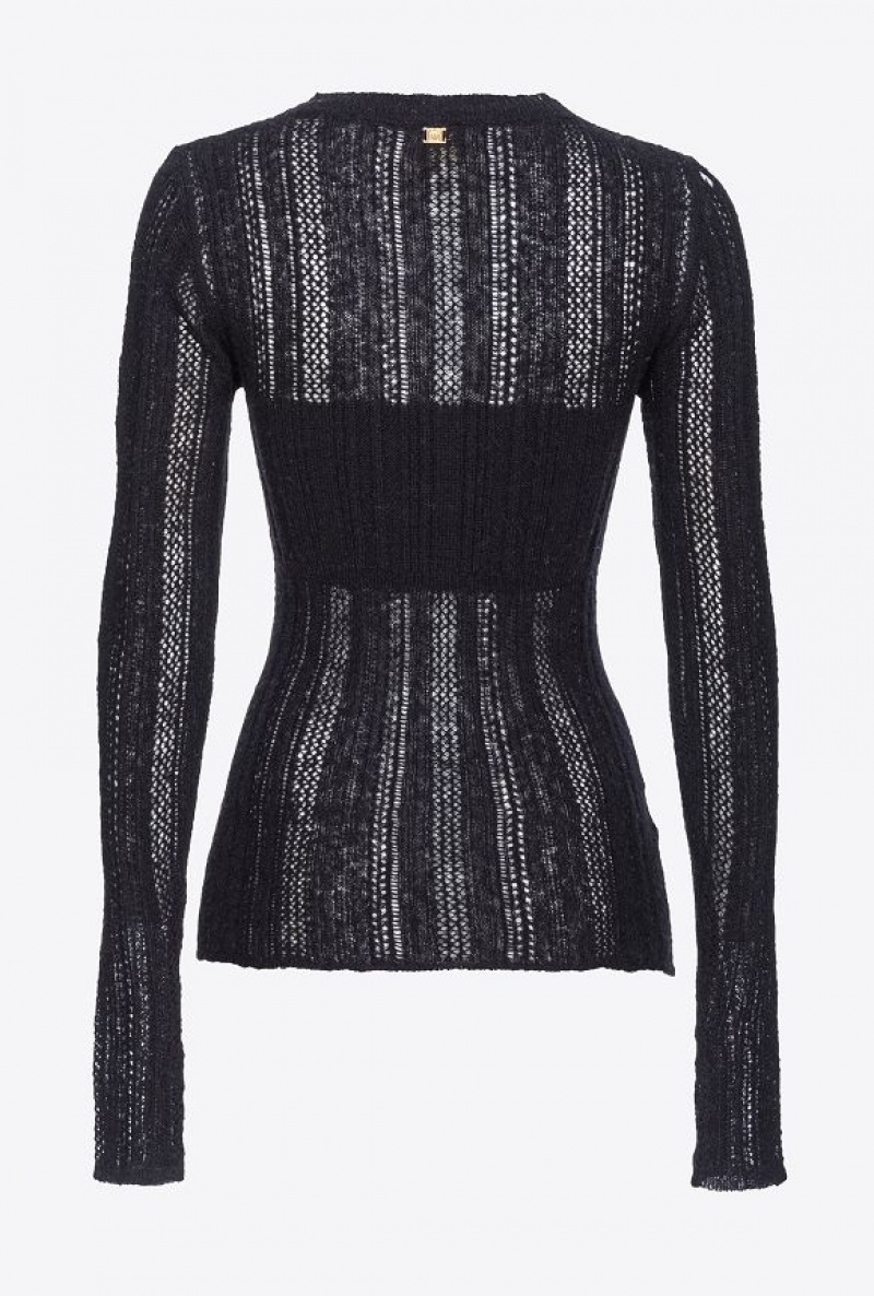 Pinko Lace-stitched Alpaca-blend Sweater LIMO BLACK | SN-PKO33513