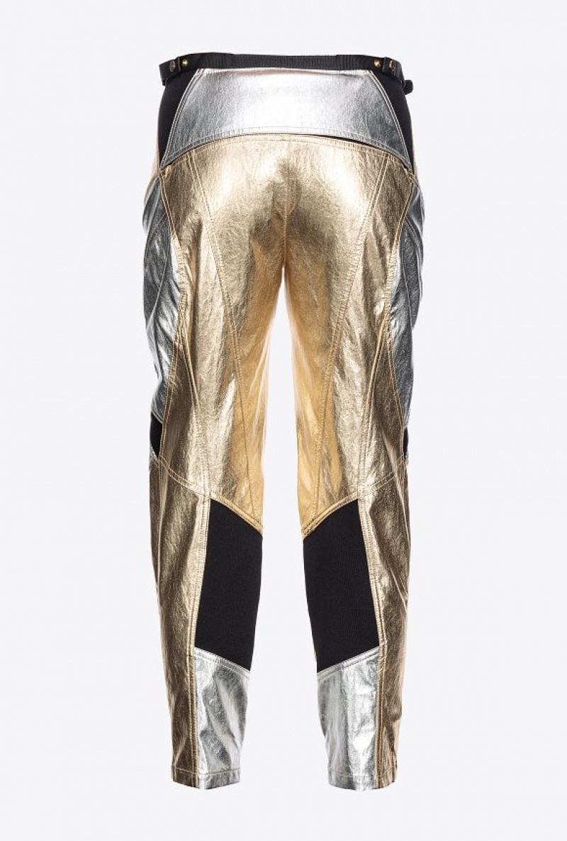 Pinko Laminated Biker Trousers GOLD/SILVER MULTI-COLOUR | SN-PKO33690