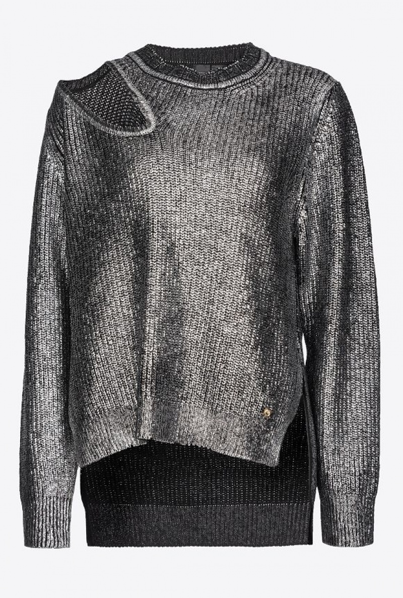 Pinko Laminated Fisherman's-rib Pullover BLACK/SILVER | SN-PKO33538