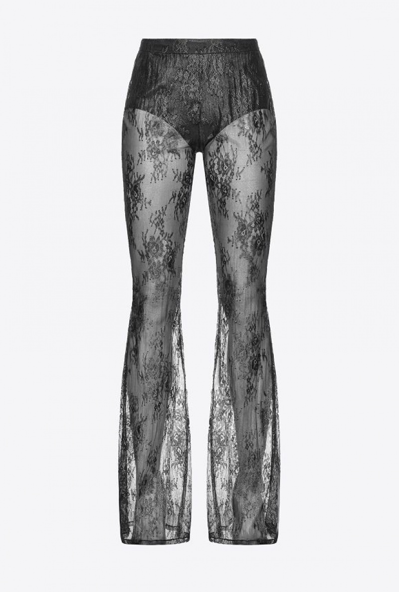 Pinko Laminated Lace Trousers BLACK/GUNMETAL | SN-PKO33680