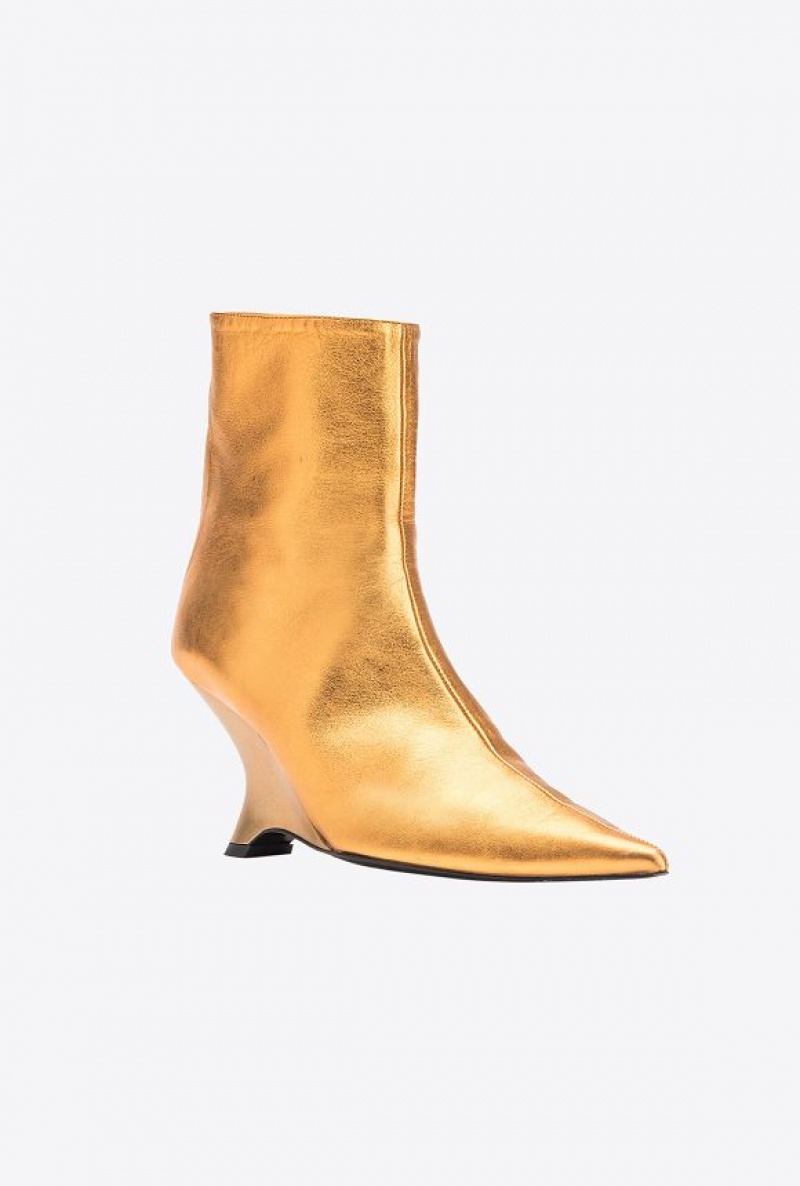 Pinko Laminated Leather Ankle Boots GOLD | SN-PKO34147