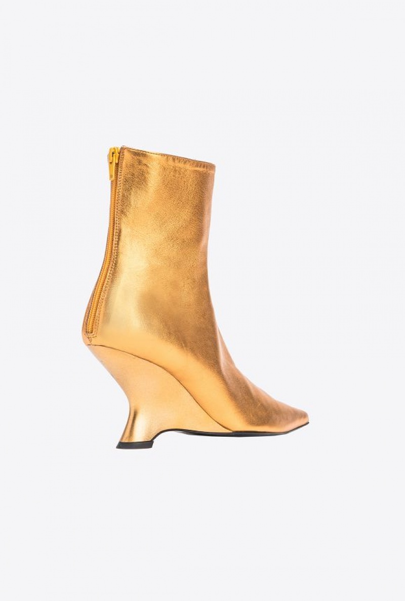 Pinko Laminated Leather Ankle Boots GOLD | SN-PKO34147