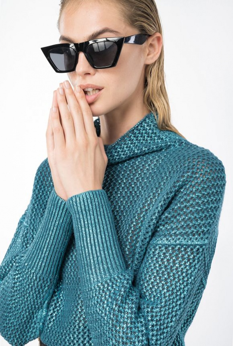 Pinko Laminated Ribbed Pullover PEACOCK/TURQUOISE | SN-PKO33444