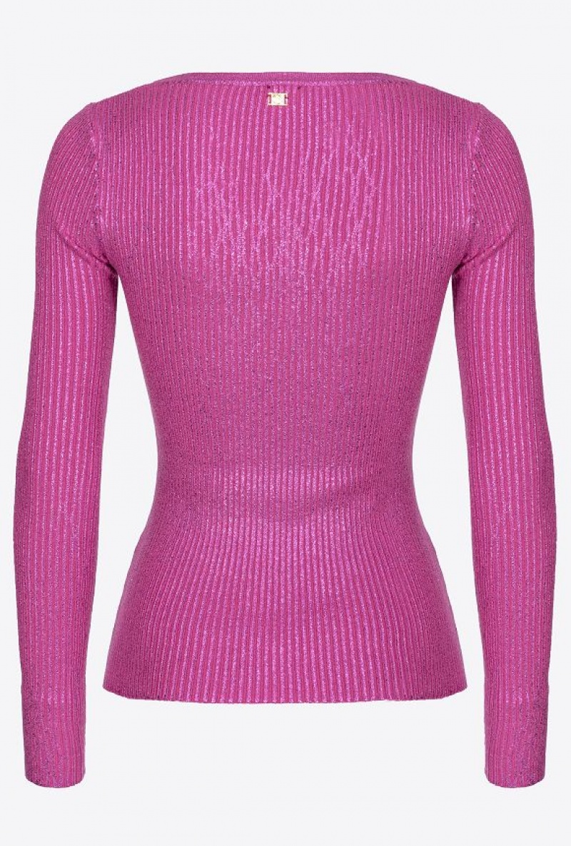 Pinko Laminated Ribbed Sweater PURPLE/FUCHSIA | SN-PKO33493