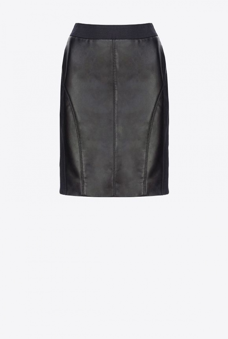 Pinko Leather And Fabric Skirt LIMO BLACK | SN-PKO34044