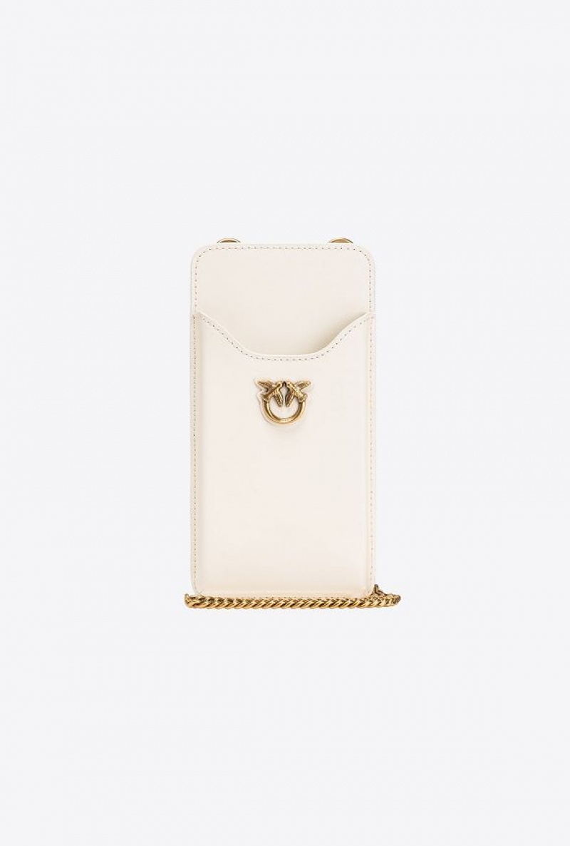 Pinko Leather Smartphone Holder WHITE+WHITE-ANTIQUE GOLD | SN-PKO34315