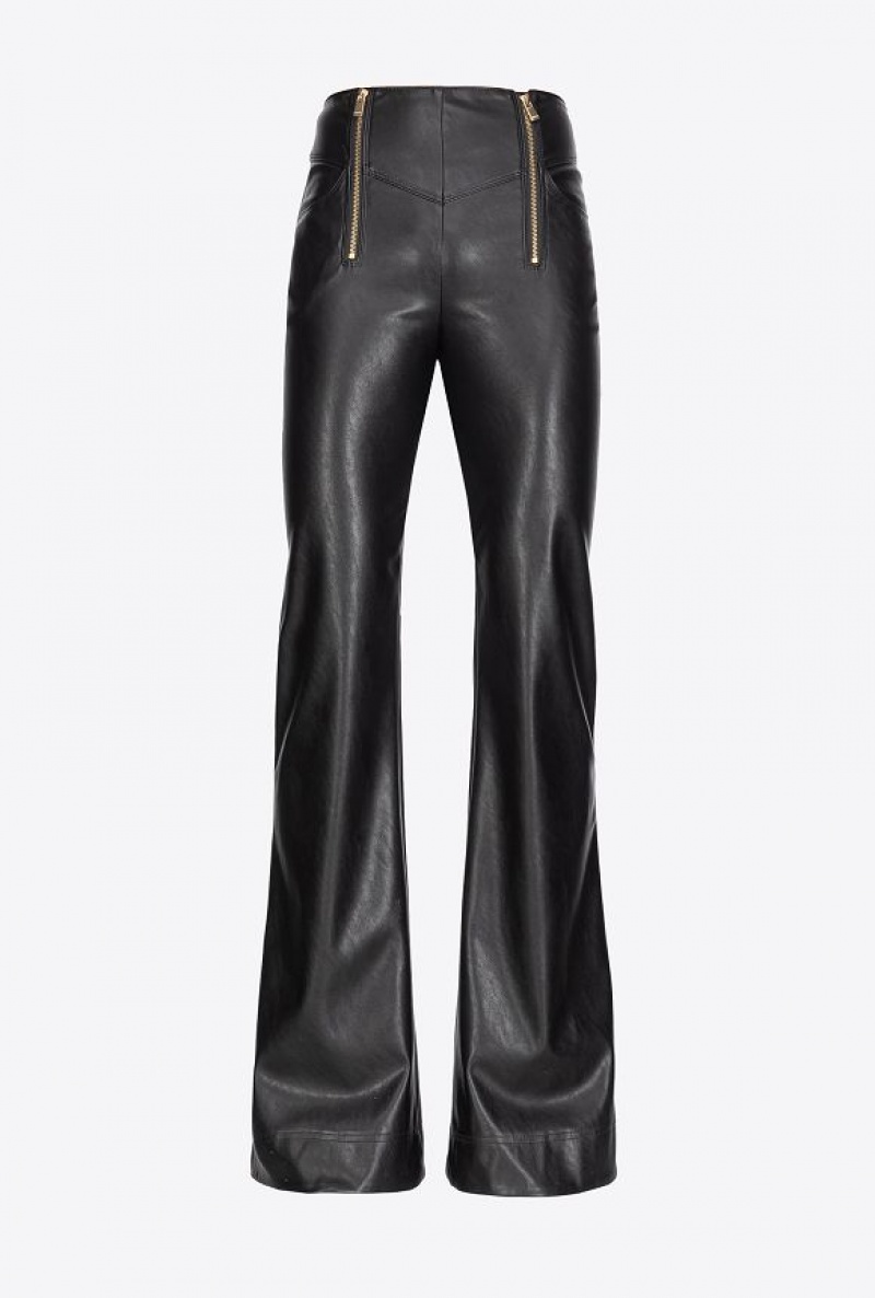 Pinko Leather-effect Flared Trousers LIMO BLACK | SN-PKO33858