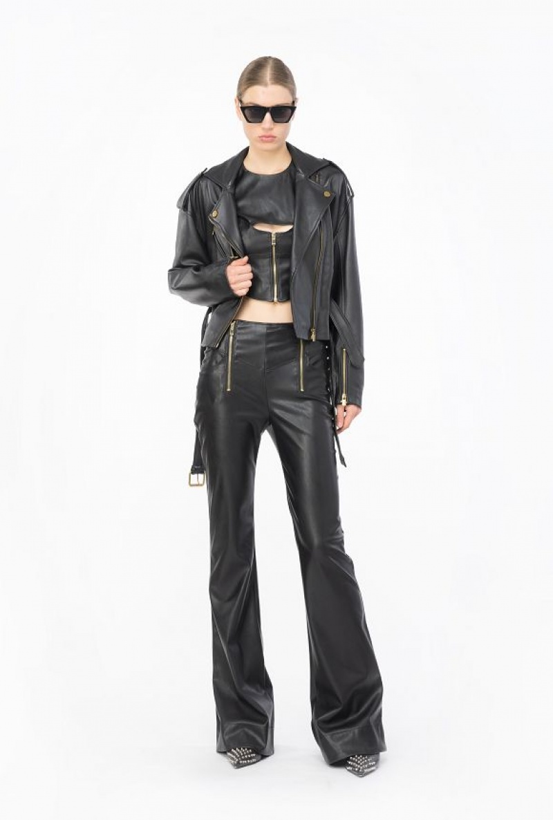 Pinko Leather-effect Flared Trousers LIMO BLACK | SN-PKO33858