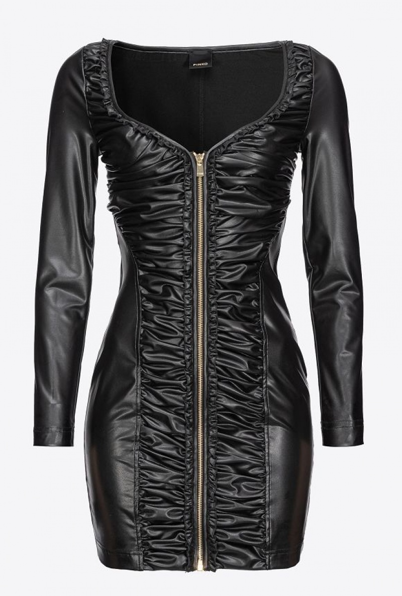 Pinko Leather-effect Mini Dress LIMO BLACK | SN-PKO33104