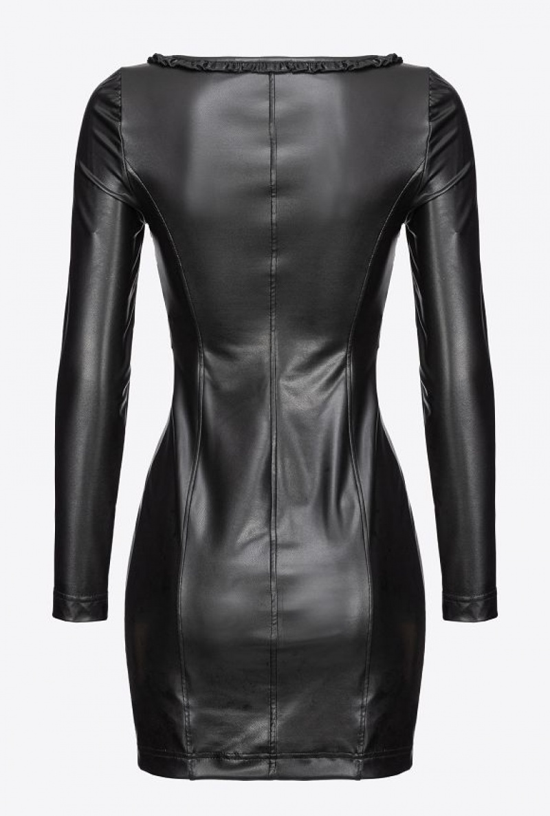 Pinko Leather-effect Mini Dress LIMO BLACK | SN-PKO33104