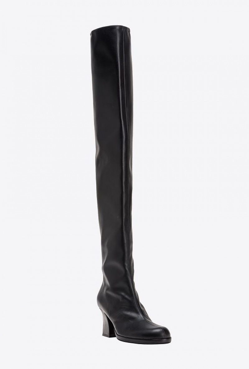 Pinko Leather-effect Thigh-high Boots LIMO BLACK | SN-PKO34148