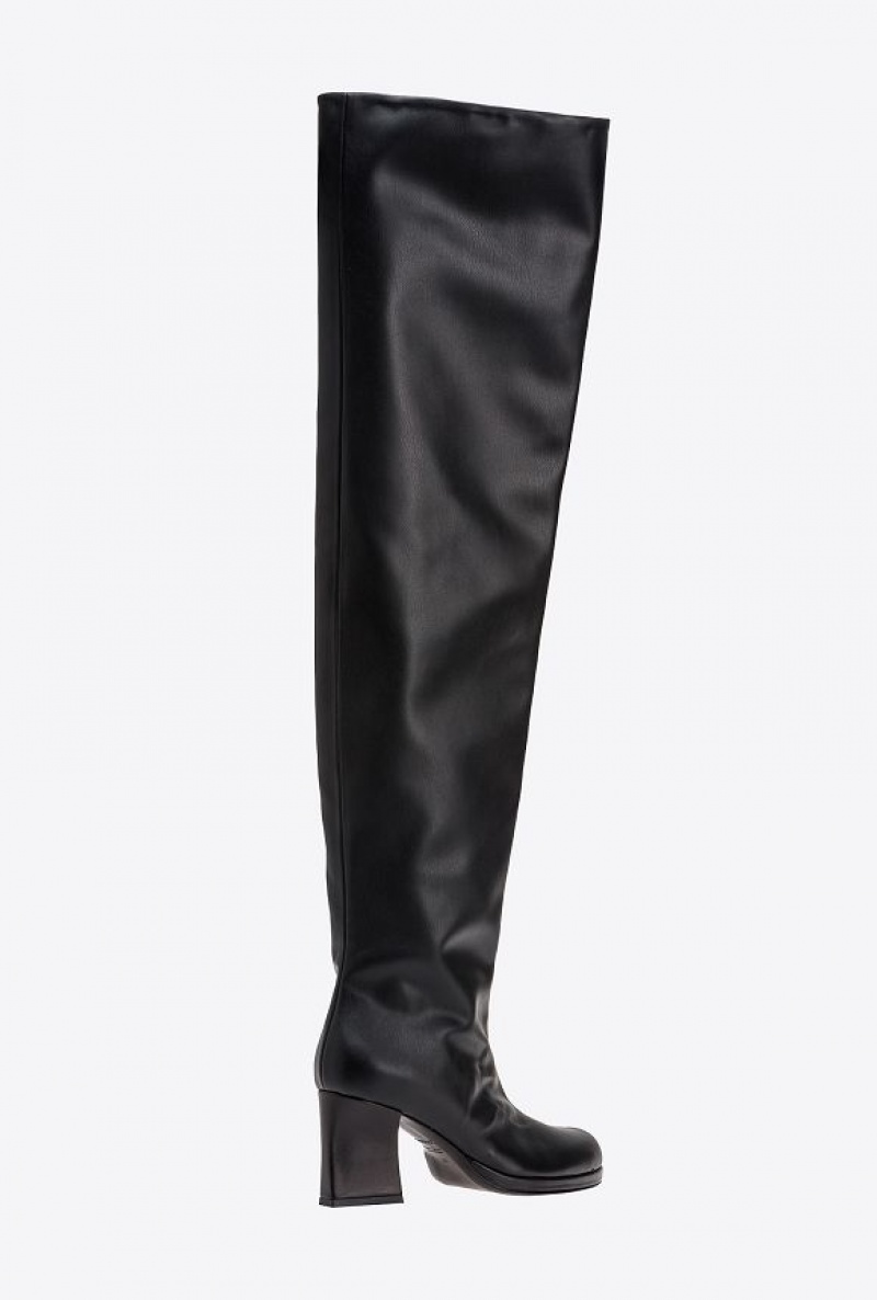 Pinko Leather-effect Thigh-high Boots LIMO BLACK | SN-PKO34148