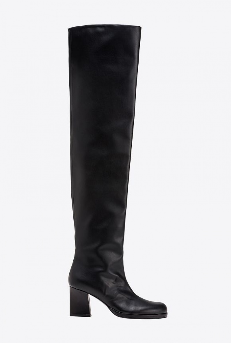 Pinko Leather-effect Thigh-high Boots LIMO BLACK | SN-PKO34148