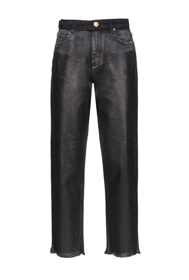 Pinko Leather-look Mom Jeans With Sash GREY/BLACK | SN-PKO34026