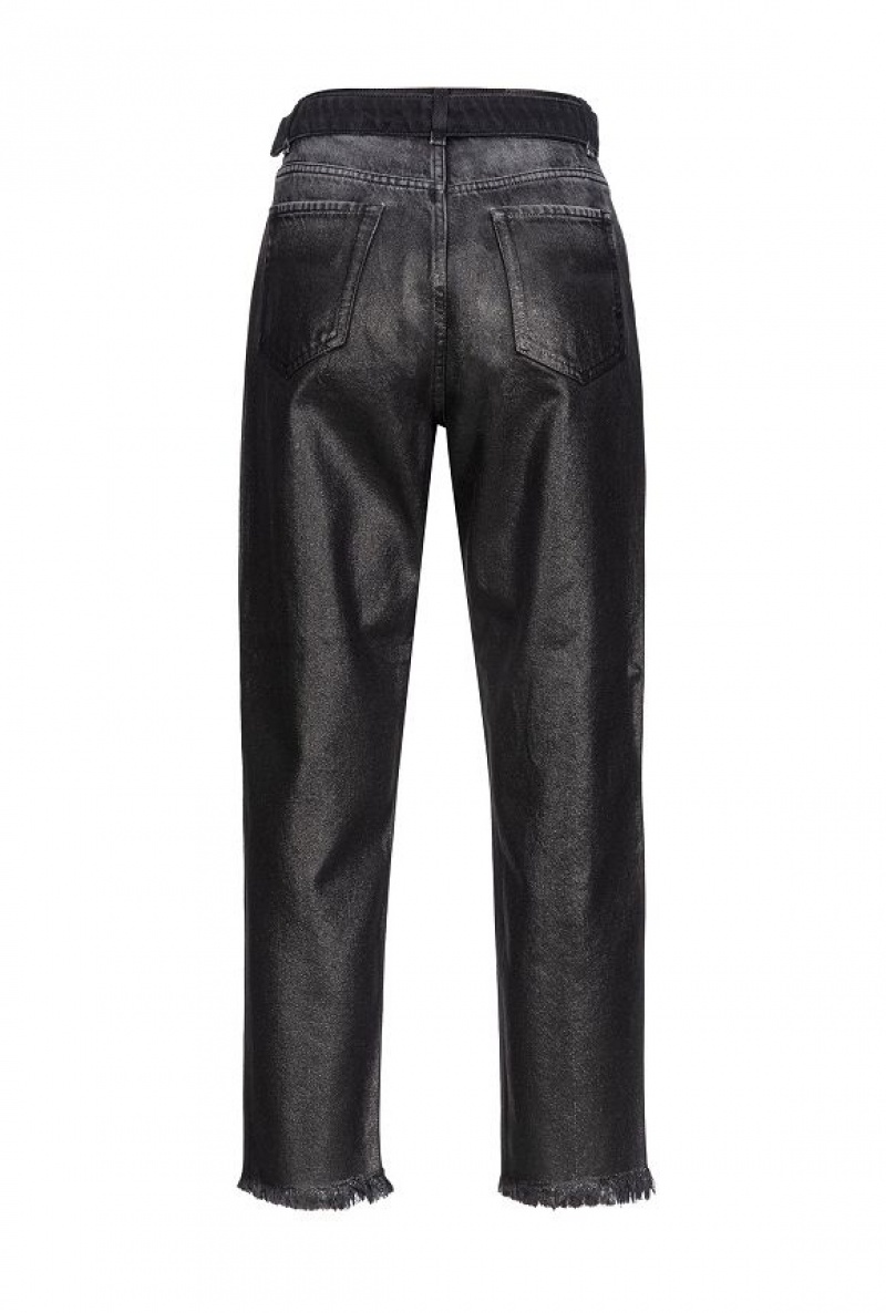 Pinko Leather-look Mom Jeans With Sash GREY/BLACK | SN-PKO34026