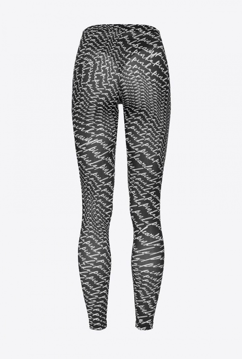 Pinko Leggings With Fluid Logo BLACK/WHITE | SN-PKO33840