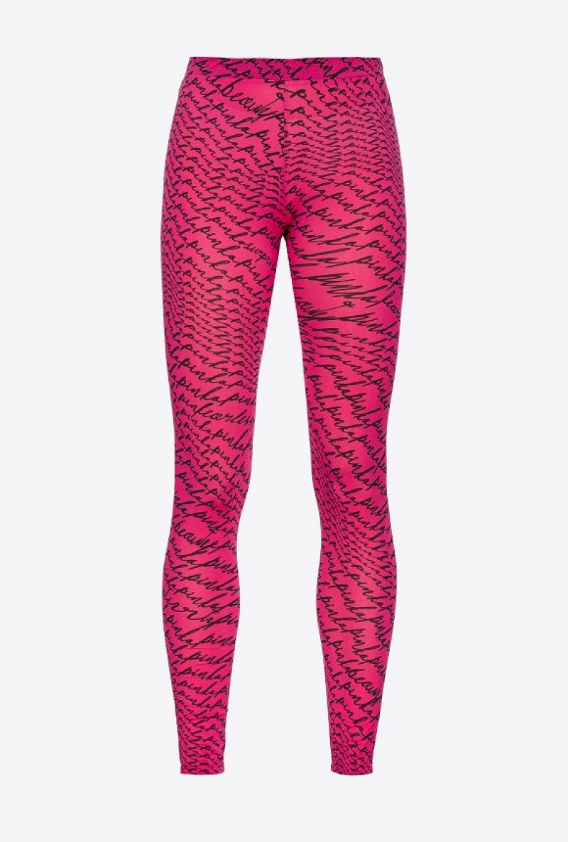 Pinko Leggings With Fluid Logo PINKO PINK/BLACK | SN-PKO33741