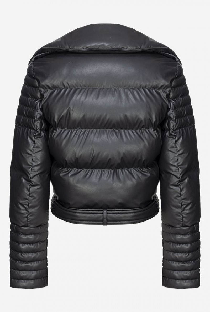 Pinko Light Leather-effect Padded Biker Jacket LIMO BLACK | SN-PKO33582