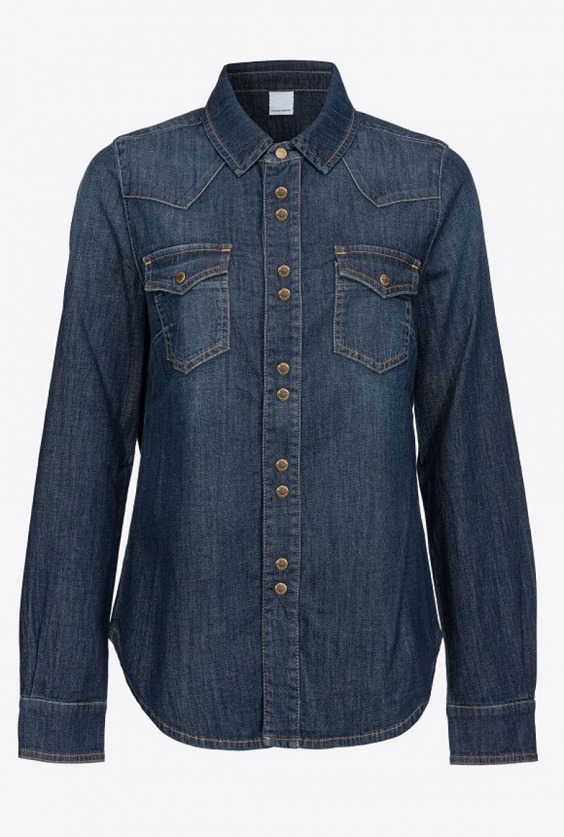 Pinko Light Twill Blue Denim Shirt DARK MID WASH | SN-PKO33154