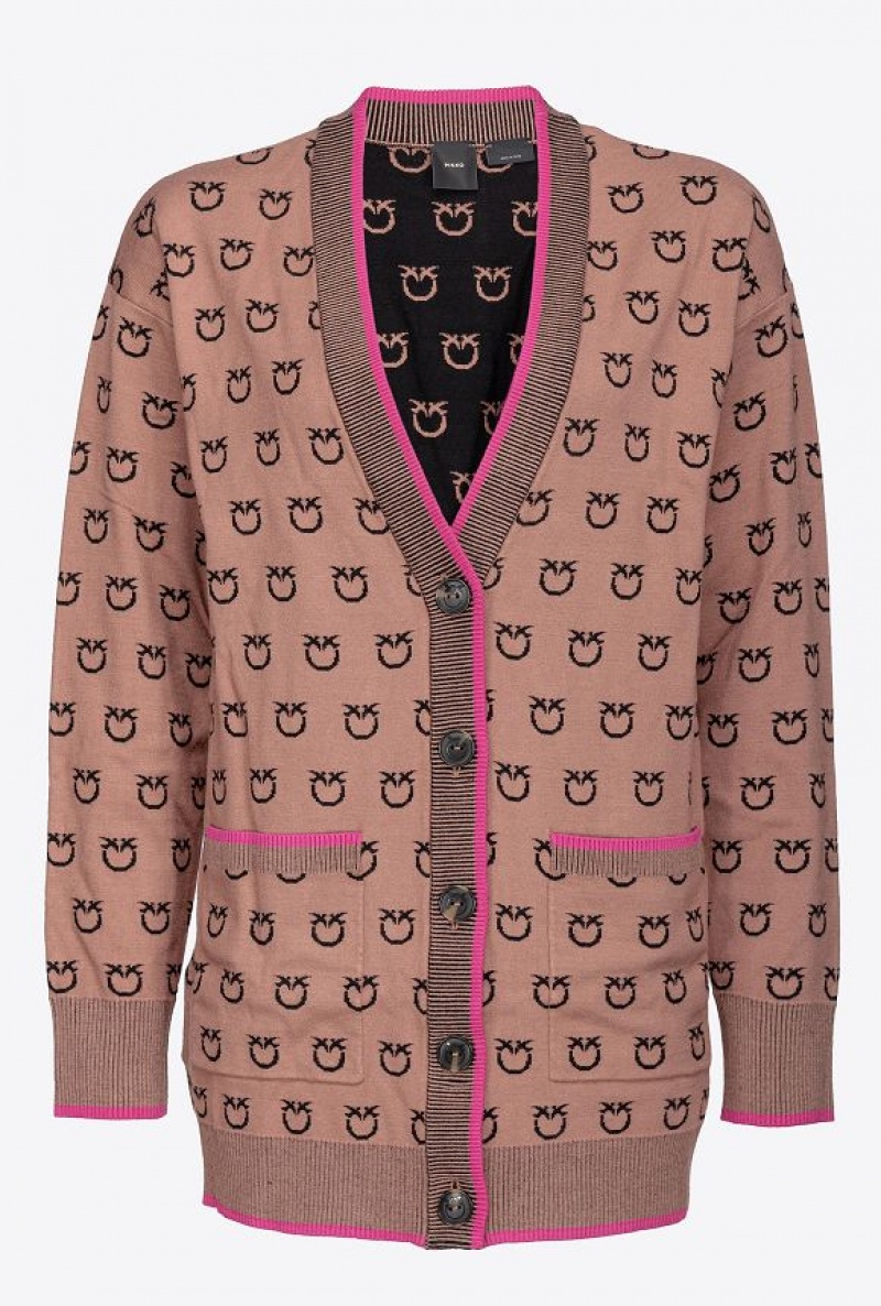 Pinko Logo Jacquard Cardigan CAMEL/BLACK | SN-PKO33831