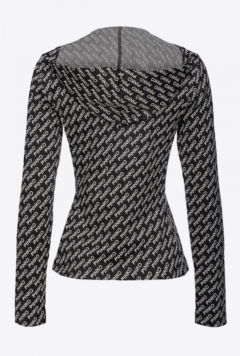 Pinko Logo Jacquard Sweatshirt BLACK/IVORY | SN-PKO33424