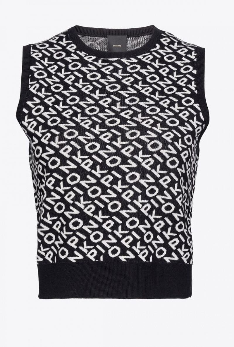 Pinko Logo Jacquard Vest BLACK/IVORY | SN-PKO33853