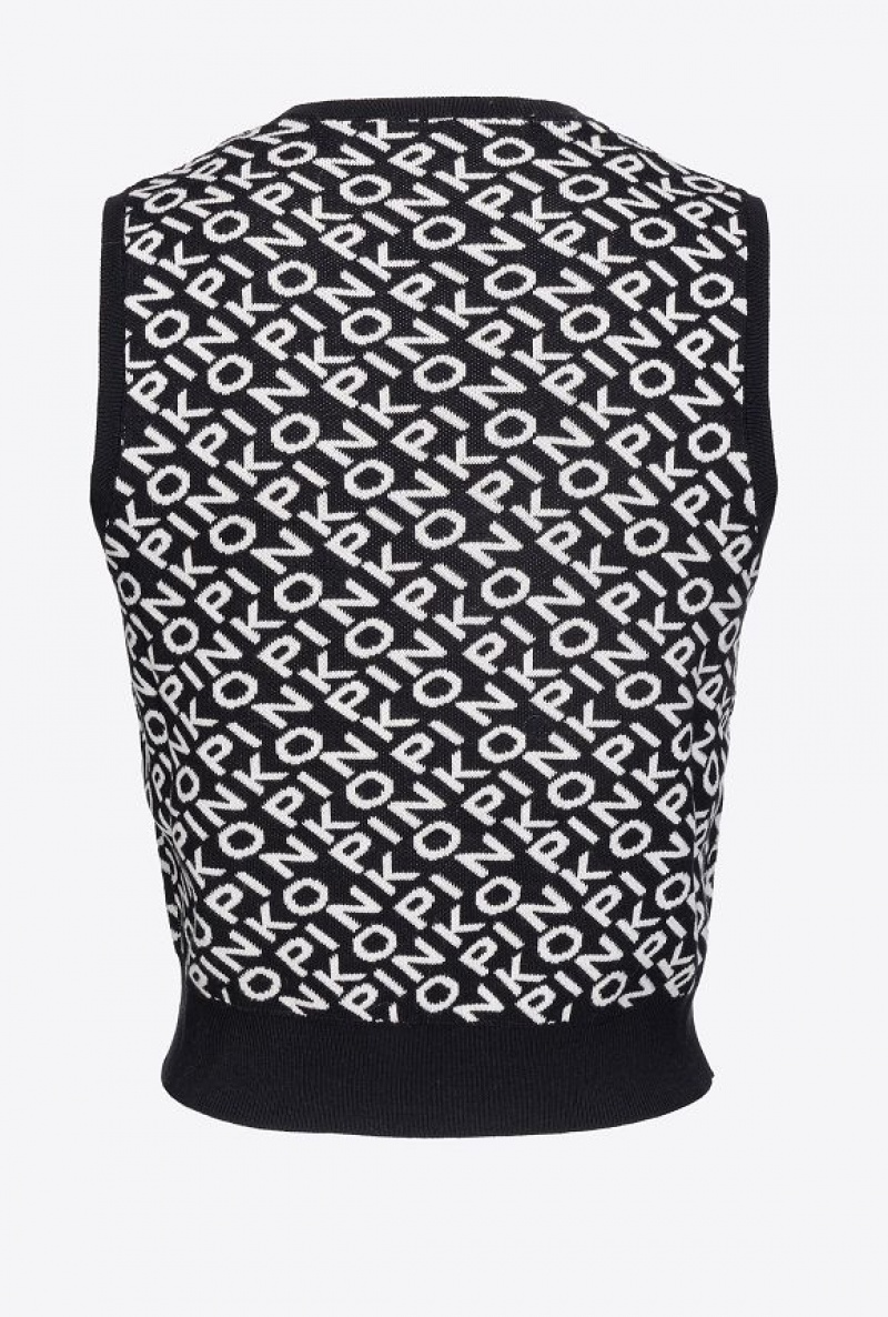 Pinko Logo Jacquard Vest BLACK/IVORY | SN-PKO33853