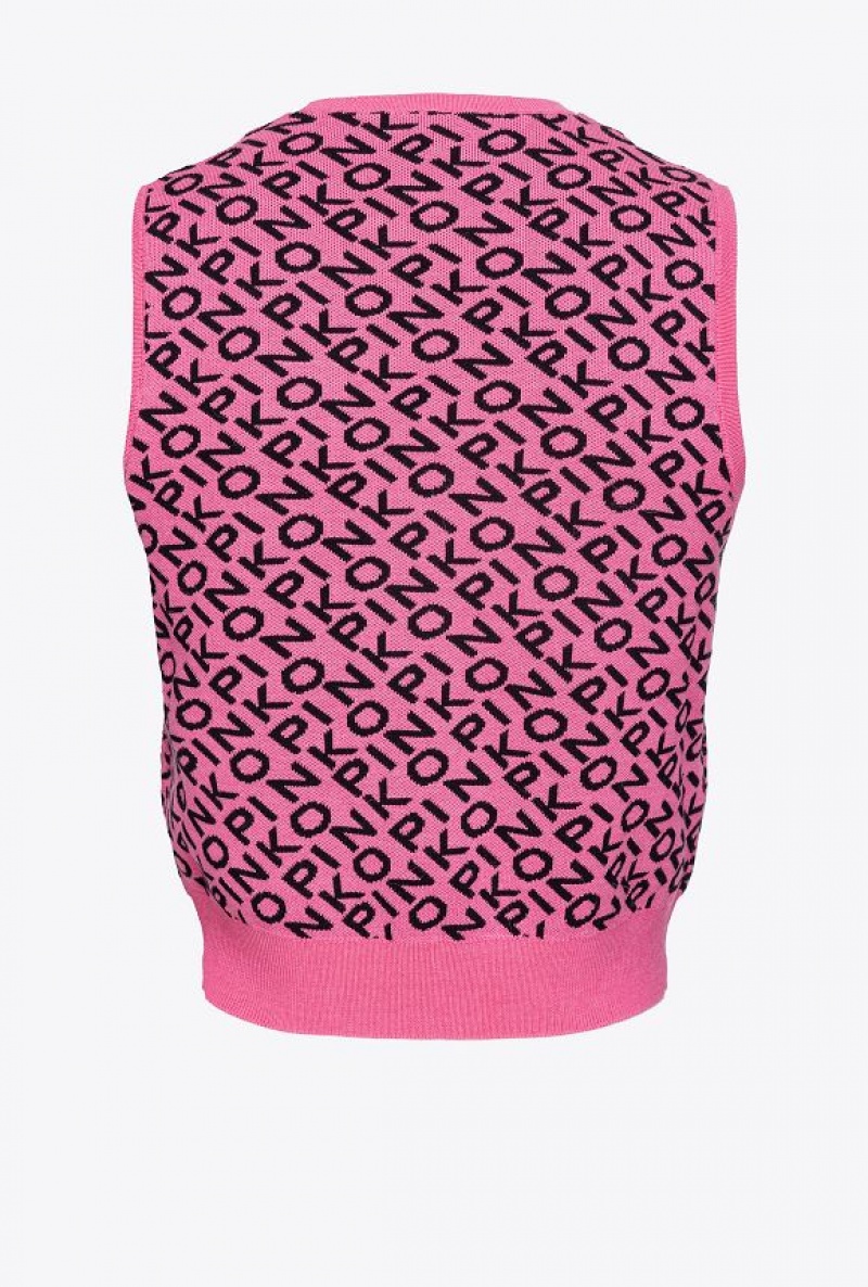 Pinko Logo Jacquard Vest PINK/BLACK | SN-PKO33566