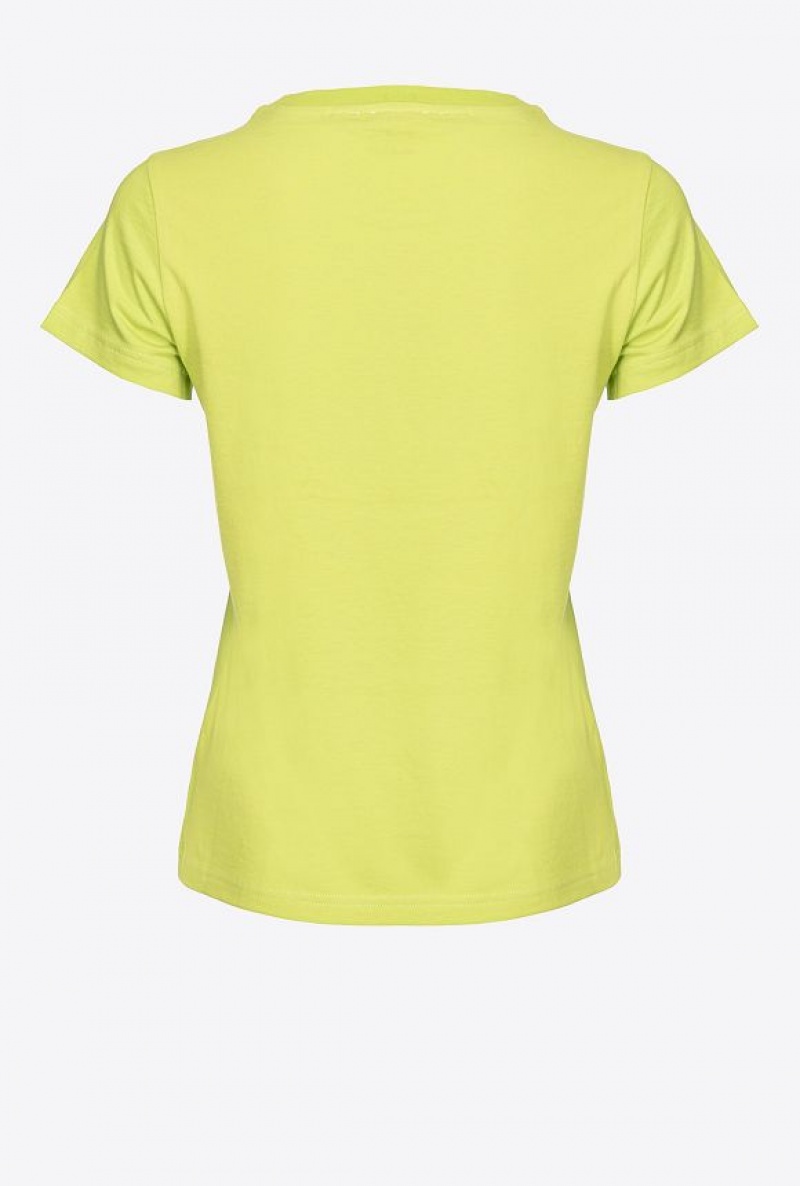 Pinko Logo-print T-shirt LIME YELLOW | SN-PKO33270