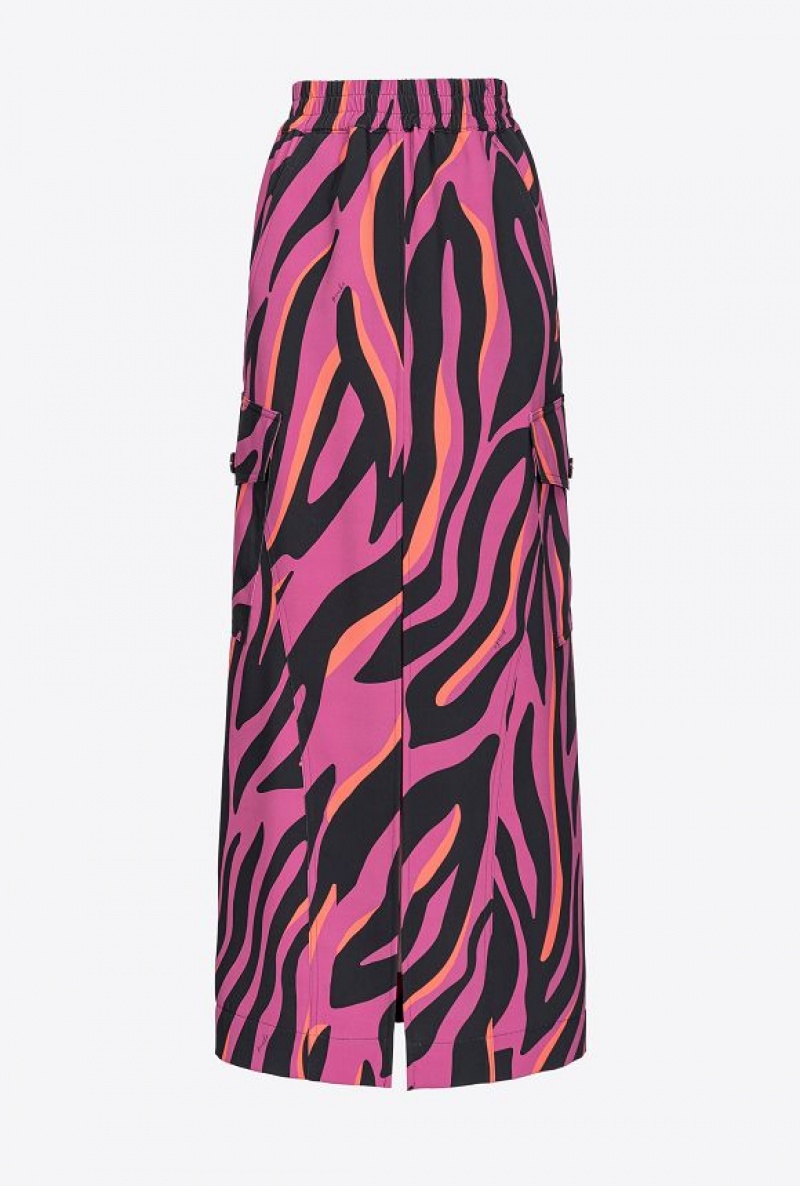 Pinko Long Cargo Skirt With Psychedelic Zebra Print BOUGAINVILLEA/BLACK/ORANGE | SN-PKO34084