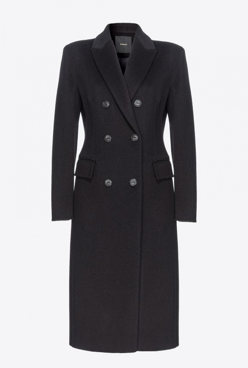 Pinko Long Coat In Double-layered Wool Cloth LIMO BLACK | SN-PKO33662