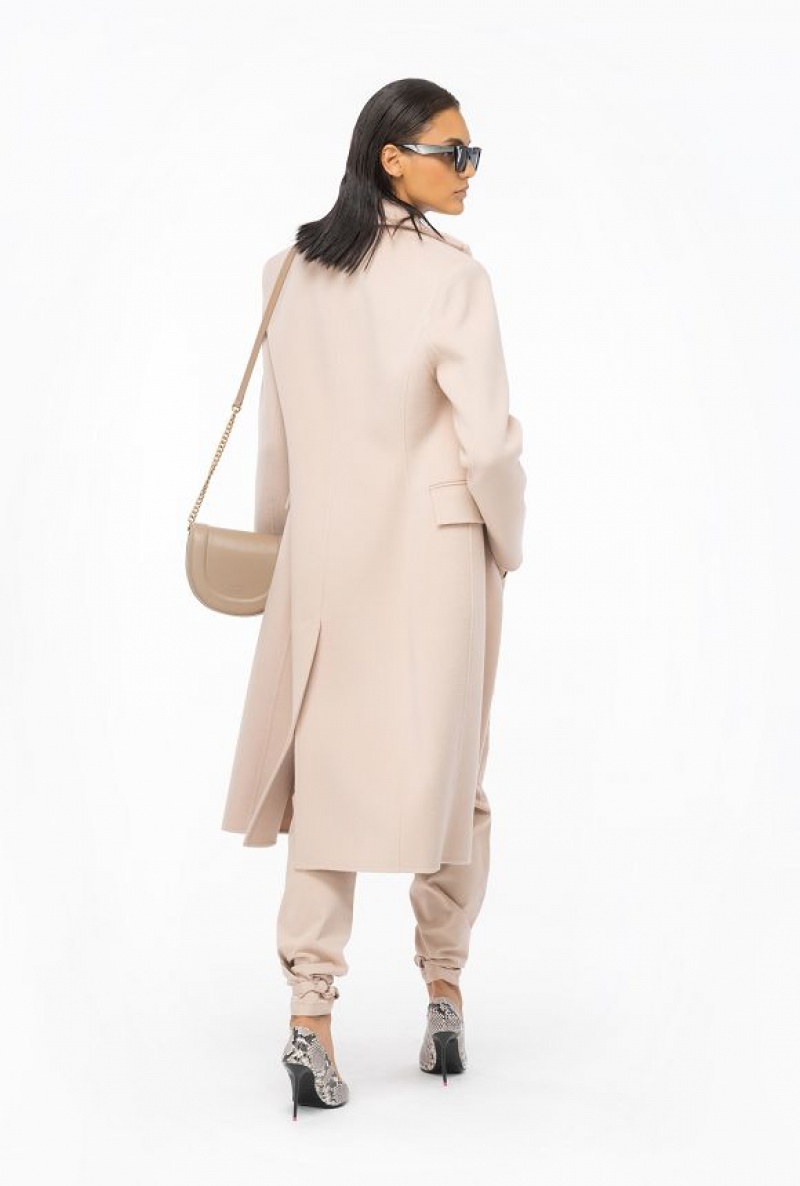 Pinko Long Coat In Double-layered Wool Cloth NUDE - BABY | SN-PKO33668