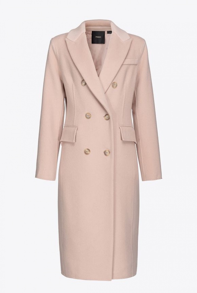 Pinko Long Coat In Double-layered Wool Cloth NUDE - BABY | SN-PKO33668