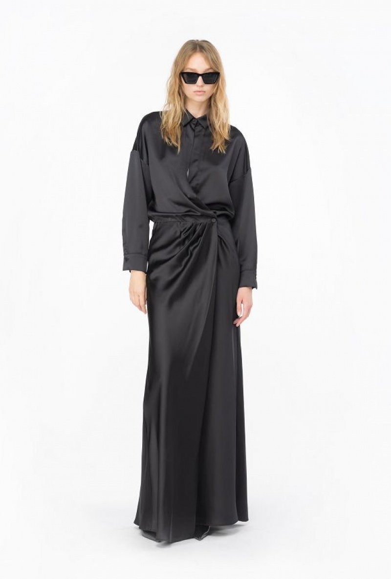 Pinko Long, Elegant Satin Dress LIMO BLACK | SN-PKO33000