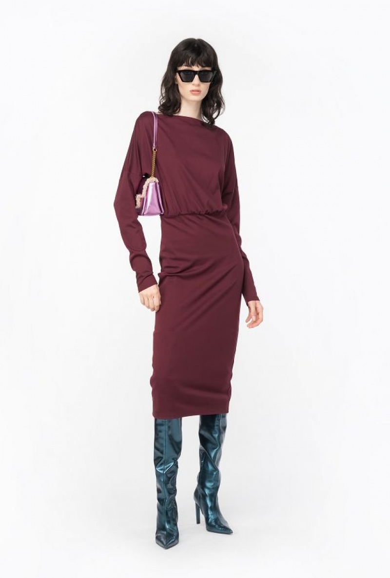 Pinko Long Flowing Full Milano Dress BURGUNDY-PORT ROYALE | SN-PKO33113