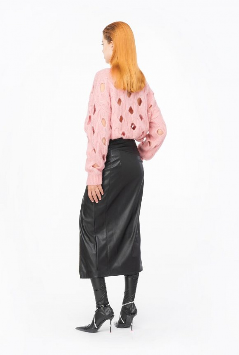 Pinko Long Leather-effect Skirt With Zip LIMO BLACK | SN-PKO34103