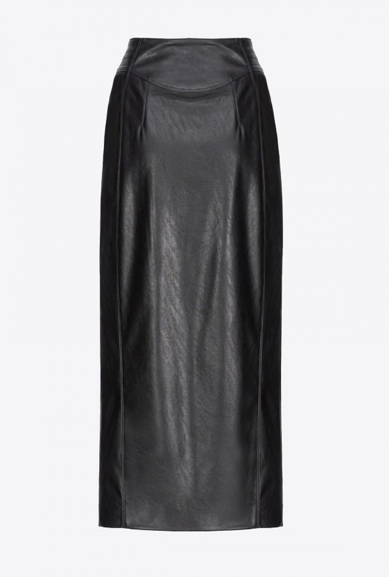 Pinko Long Leather-effect Skirt With Zip LIMO BLACK | SN-PKO34103