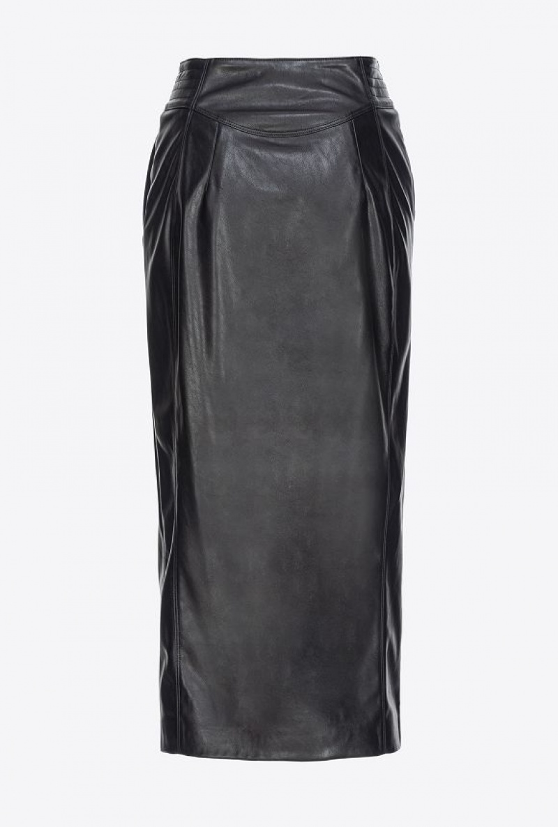 Pinko Long Leather-effect Skirt With Zip LIMO BLACK | SN-PKO34103