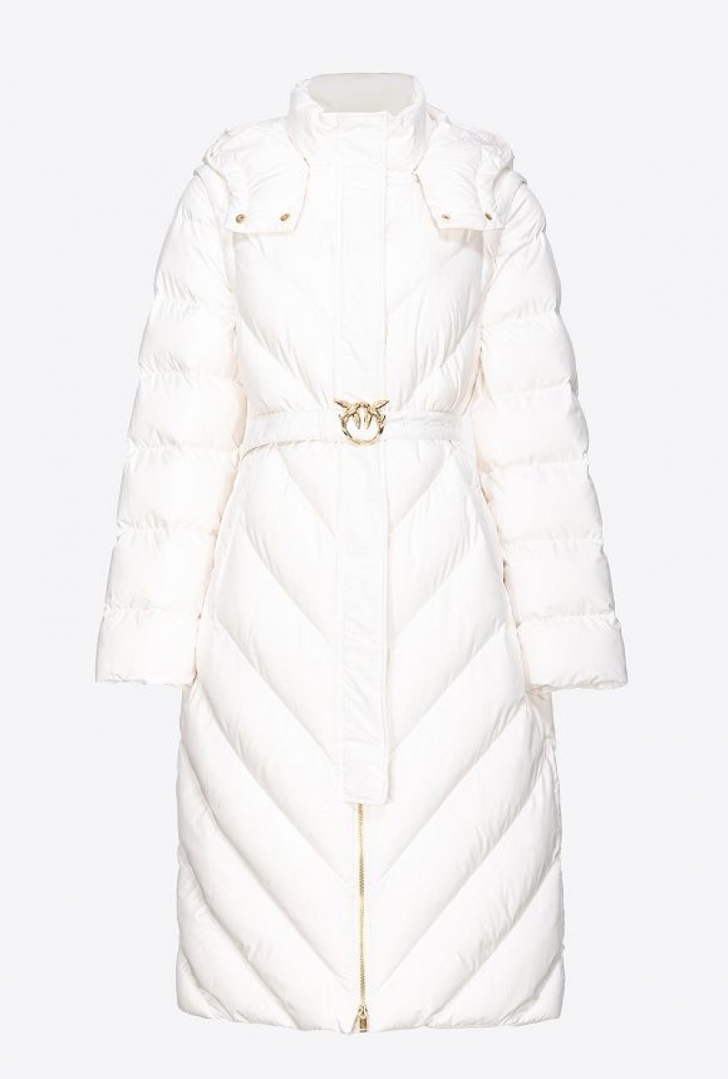 Pinko Long Padded Chevron Jacket SILK WHITE | SN-PKO33655