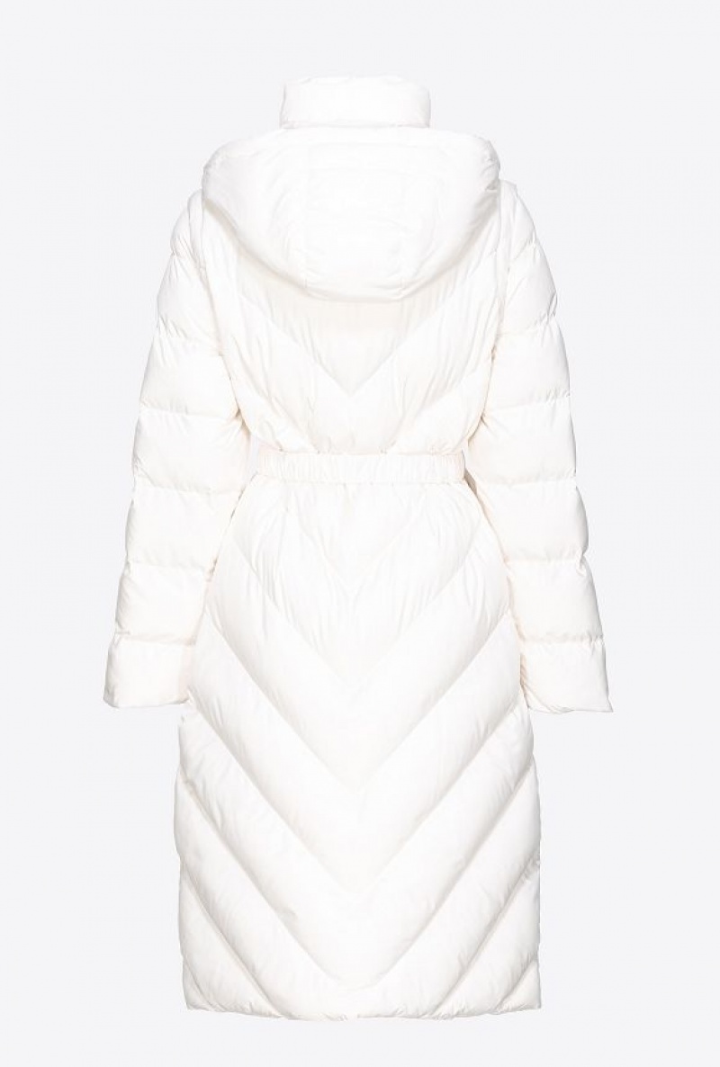 Pinko Long Padded Chevron Jacket SILK WHITE | SN-PKO33655