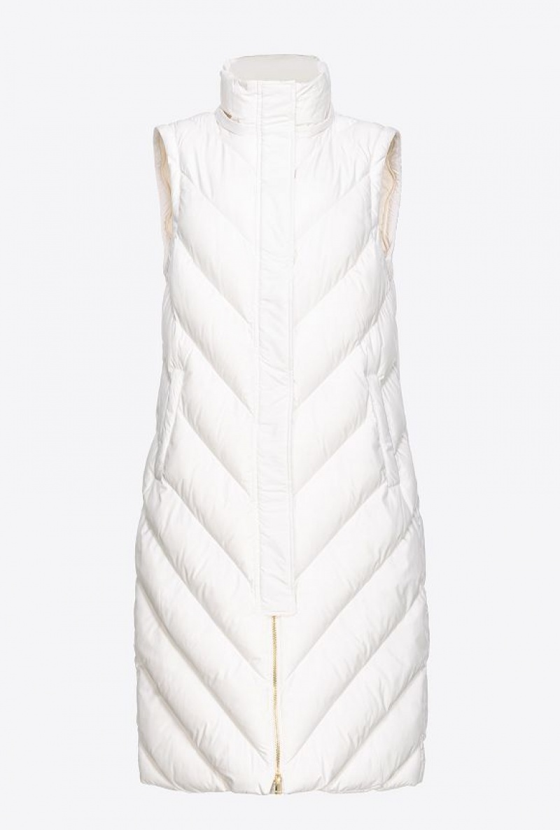 Pinko Long Padded Chevron Jacket SILK WHITE | SN-PKO33655