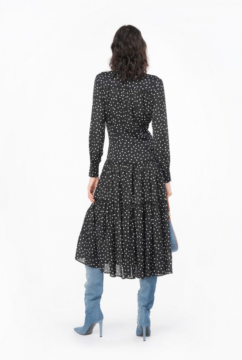 Pinko Long Polka-dot Shirt Dress BLACK/WHITE | SN-PKO33022