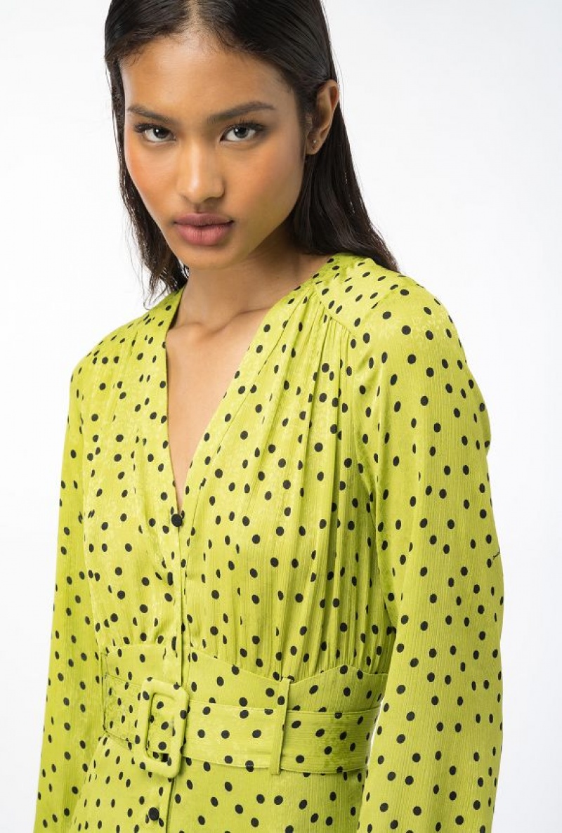 Pinko Long Polka-dot Shirt Dress GREEN/BLACK | SN-PKO33026