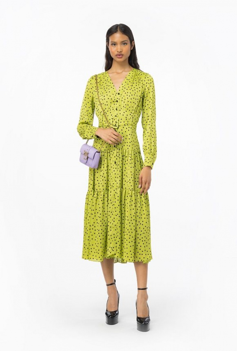 Pinko Long Polka-dot Shirt Dress GREEN/BLACK | SN-PKO33026