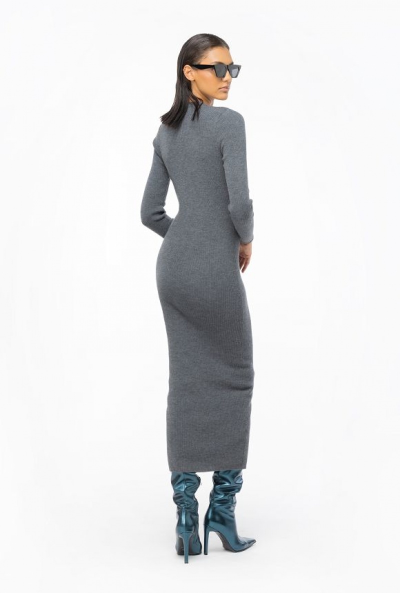 Pinko Long Ribbed Knit Dress DARK GREY | SN-PKO33086