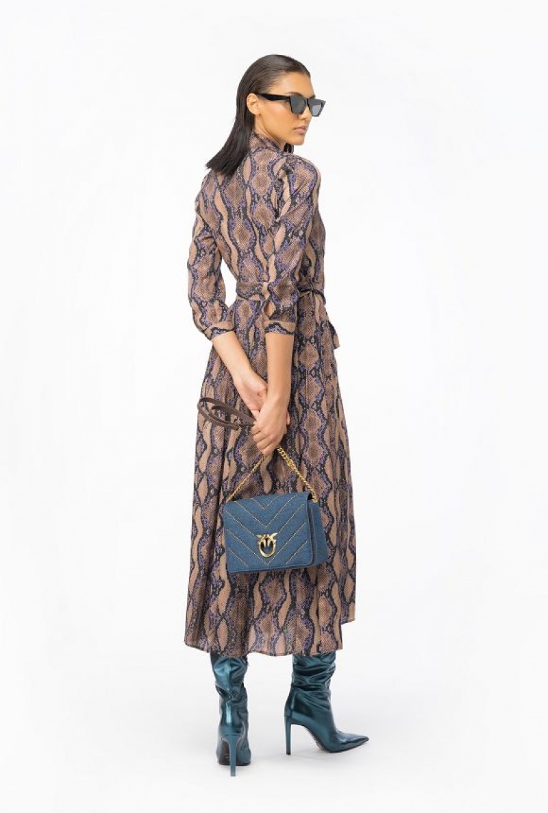 Pinko Long Shirt Dress With Snake Motif MULT. BROWN/LILAC | SN-PKO33098