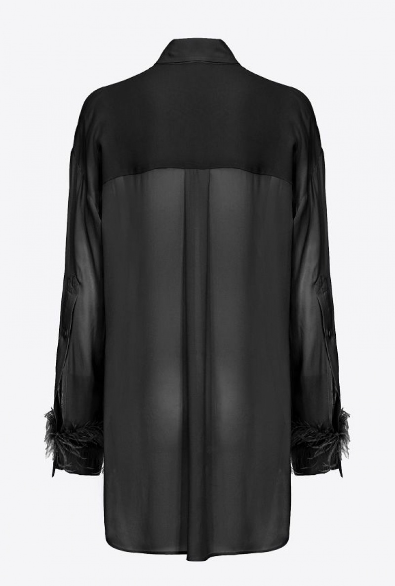 Pinko Long Shirt With Feathers LIMO BLACK | SN-PKO33136