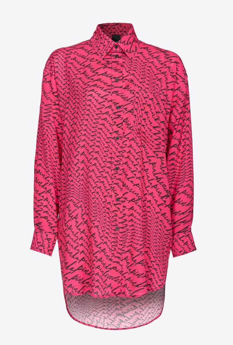 Pinko Long Shirt With Fluid Logo Print PINKO PINK/BLACK | SN-PKO33161